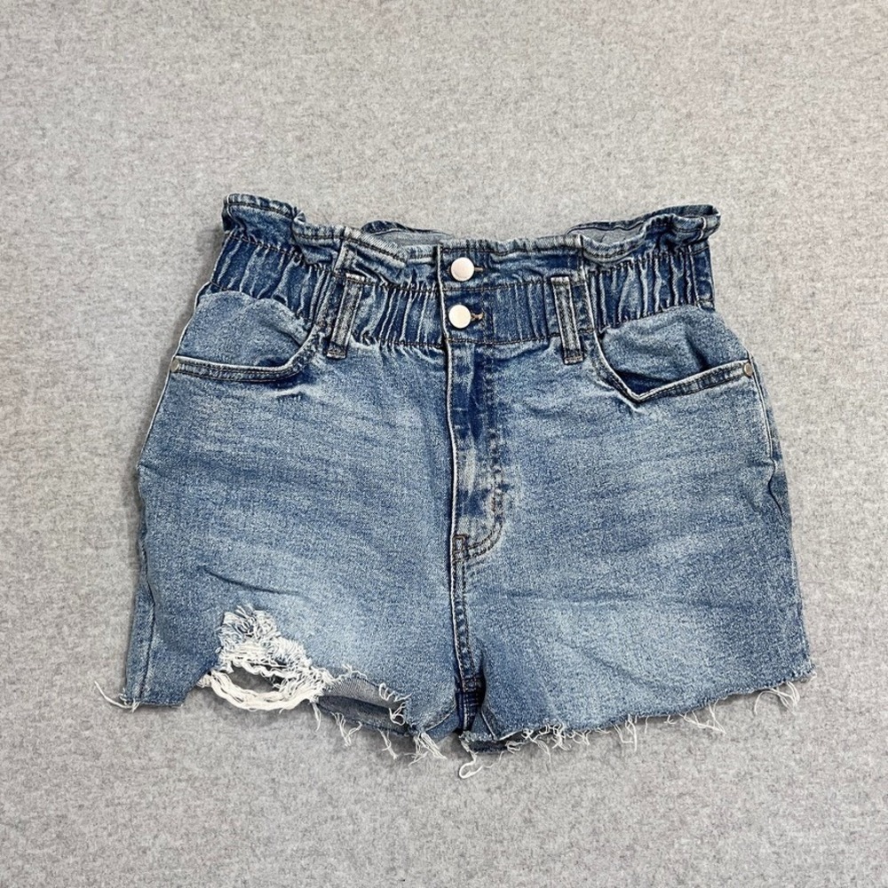 Tinseltown Shorts Womens 5 Blue Cutoffs Paperbag Waist Ripped Stretch Denim